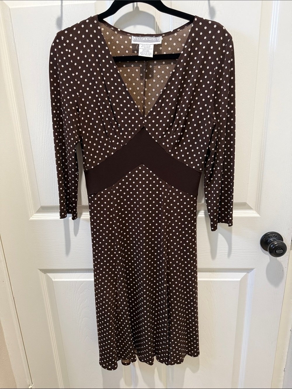 Jessica Howard Brown and Cream Polka Dot V-Neck Dress